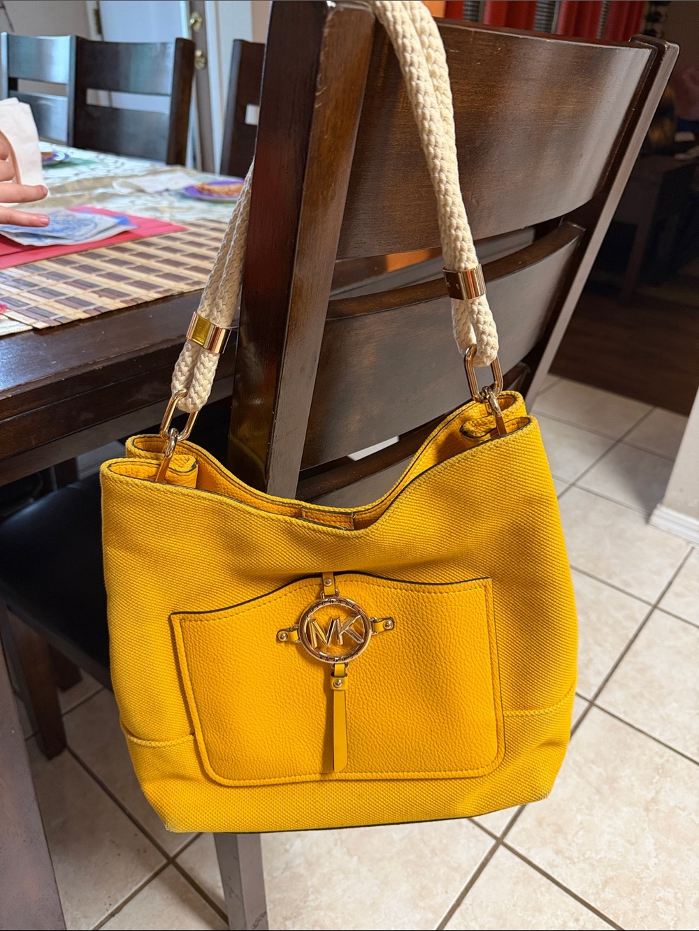 Michael Kors Yellow Canvas Shoulder Bag with Rope Straps